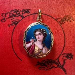 18k Antique Enamel Portrait Miniature Locket - Allegory of Spring