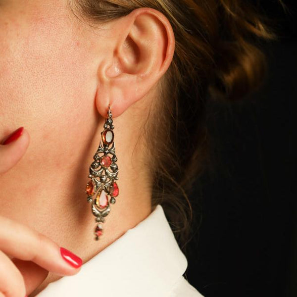 Antique Georgian Era Iberian Earrings with Foiled Pink Quartz