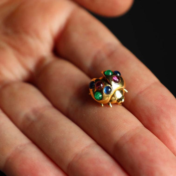 18k Gold Lady Bug Brooch with Gemstones