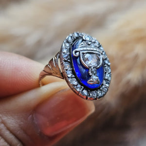 Antique Urn Ring, Georgian Blue Enamel Mourning Jewelry