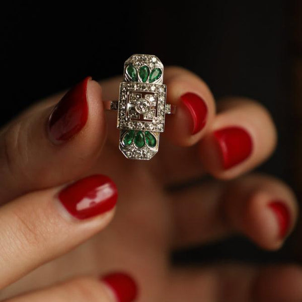 Panel Emerald Ring with Diamonds 18k