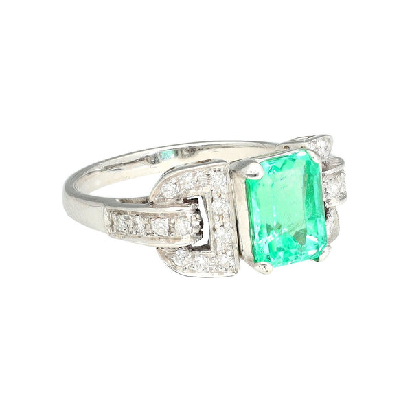 2ct Emerald Cut Light Green Emerald Engagement Ring